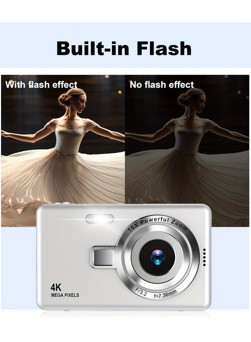 general Portable CCD digital camera for campus use, featuring 4K ultra-high-definition pixels and 16x powerful zoom, a 2.8-inch LCD screen, suitable for teenagers, electronic image stabilization, low Selfie delay, long battery life, and comes with a 32GB memory card/card reader. - Image 3